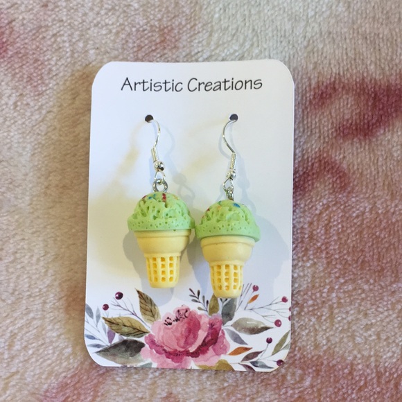 Green Matcha and Sprinkles Birthday Icecream Fashion Pierced Earrings NWT 1.50” - Picture 12 of 12